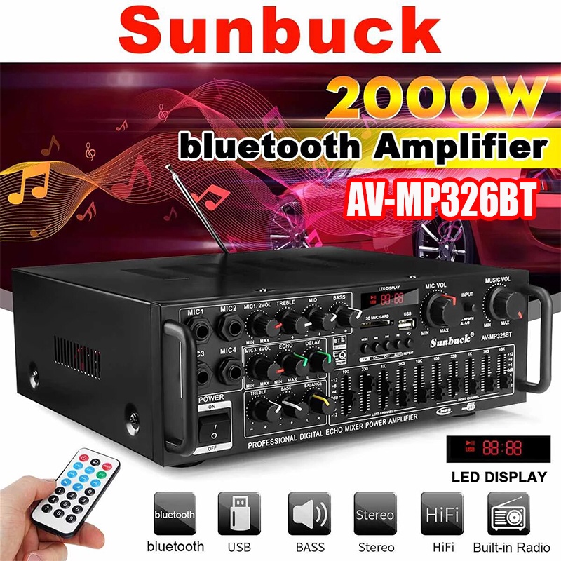 (COD/Bayar Di Tempat) Sunbuck Amplifier Audio Ampli Karaoke Equalizer Bluetooth Stereo Treble Bass Booster 2000 Watt