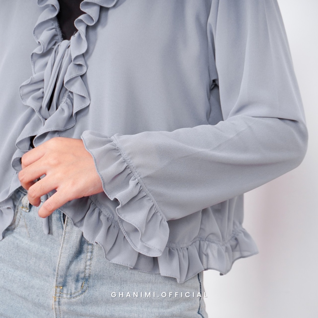Ghanimi - Alika Outer / Outer Polos Ruffle / outer kondangan / baju kondangan kekinian / outer sifon polos / outer summer / outer tangan panjang / outer crop