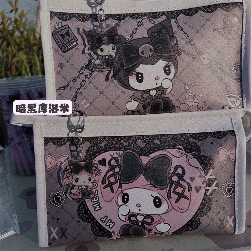 ☎Sera Sera Dark Kuromi Tas Pena Angin Lucu Melody Tas Alat Tulis Mahasiswa Baku Tas Pensil Kapasitas Besar Tas Pena