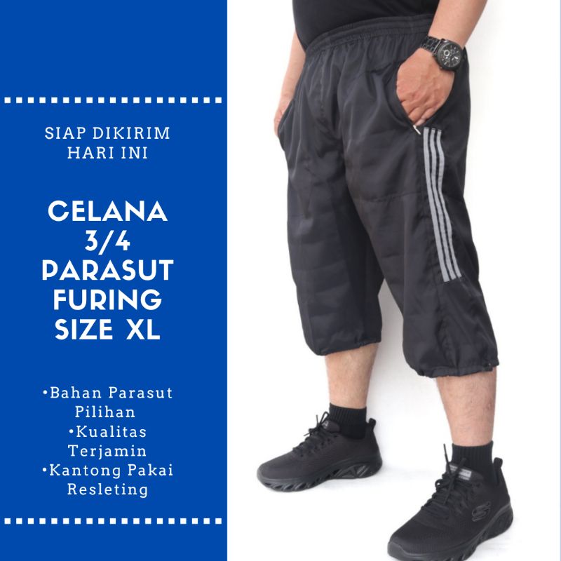 Celana Training Pendek Sontok 3/4 Gowes Pria Bahan Parasut Furing Size XL