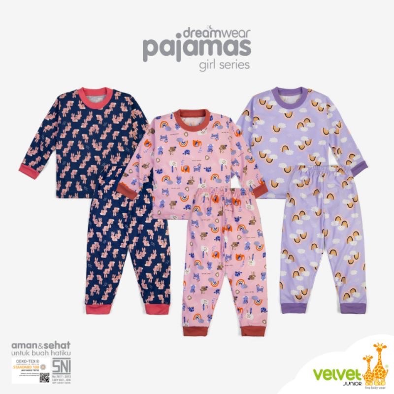 Piyama Dreamwear Velvet Junior Piyama Big size Anak 2-3-4-5-6-7-8-9-10 Tahun