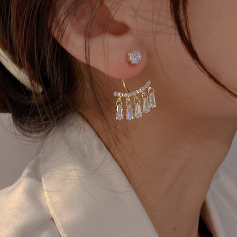 We Flower Anting Stud 14K Gold Hias Kristal Rumbai Bling Untuk Wanita