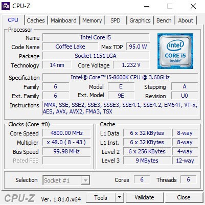 Processor Intel Core i5 8600K tray Socket 1151 Coffee Lake Not 8600