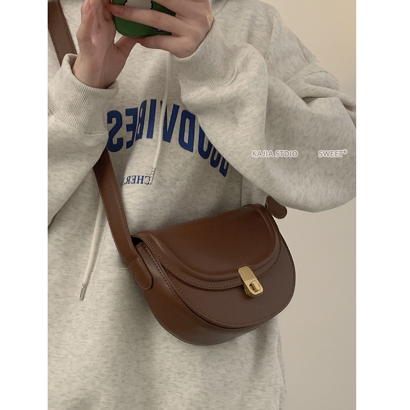 Suhao all-match ins messenger bag wanita 2022 fashion trendi baru tas pelana retro tekstur niche tas bahu tunggal