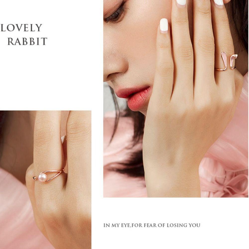 MXBEAUTY Cincin Telinga Kelinci Trendy Temperamen Manis Untuk Gadis Untuk Hadiah Perempuan Animal Adjustable Open Ring