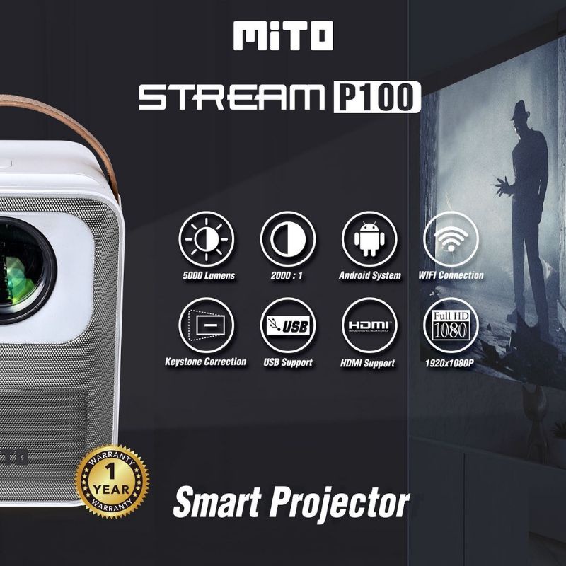 Mito Smart Projector Stream P100 Android 9.0 WiFi Bluetooth Proyektor