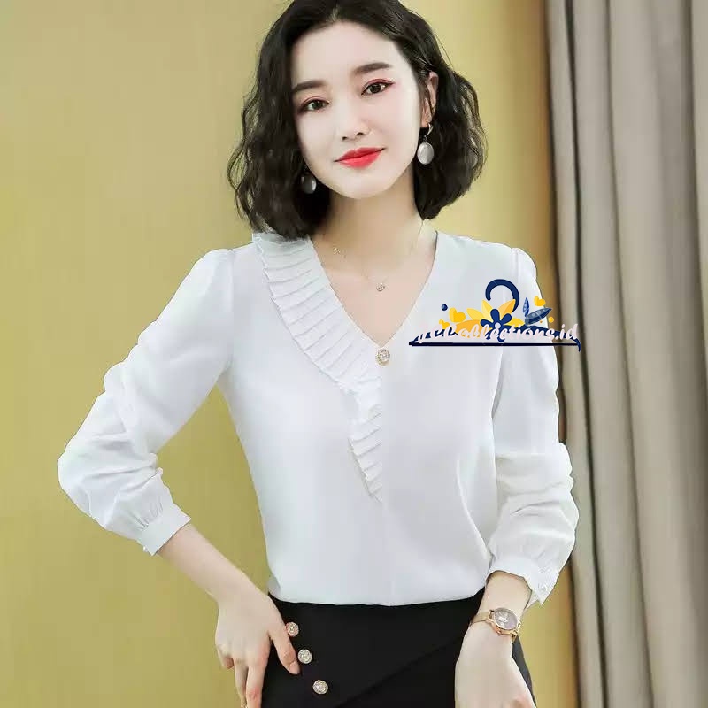 Blouse Lengan panjang Wanita Gaya Korea variasi leher Model Terbaru Ferlinn - JCCollections