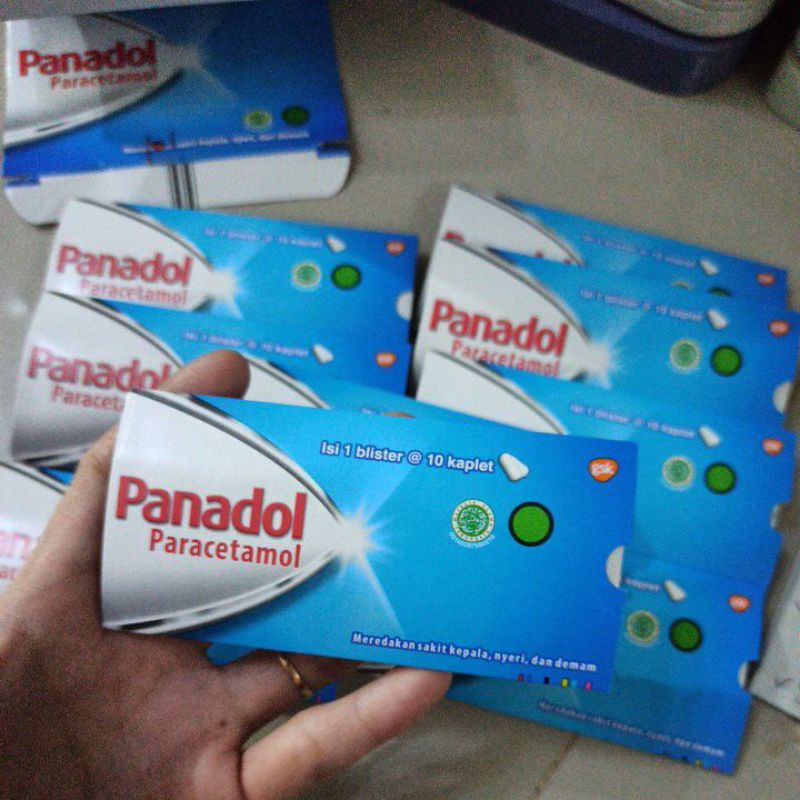 Panadol Paracetamol Biru Hijau Obat Sakit kepala Nyeri Demam Flu 1 strip