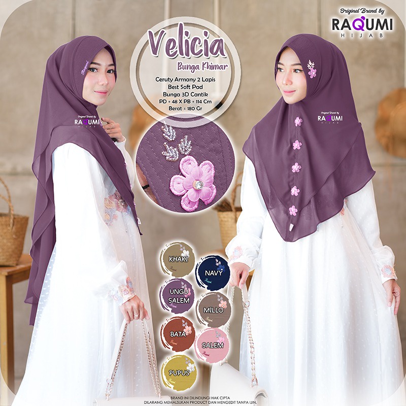 Khimar Ceruty Armany Velicia khimar Bunga Original Raqumi SoftPad Velicia Raqumi Khimar Raqumi