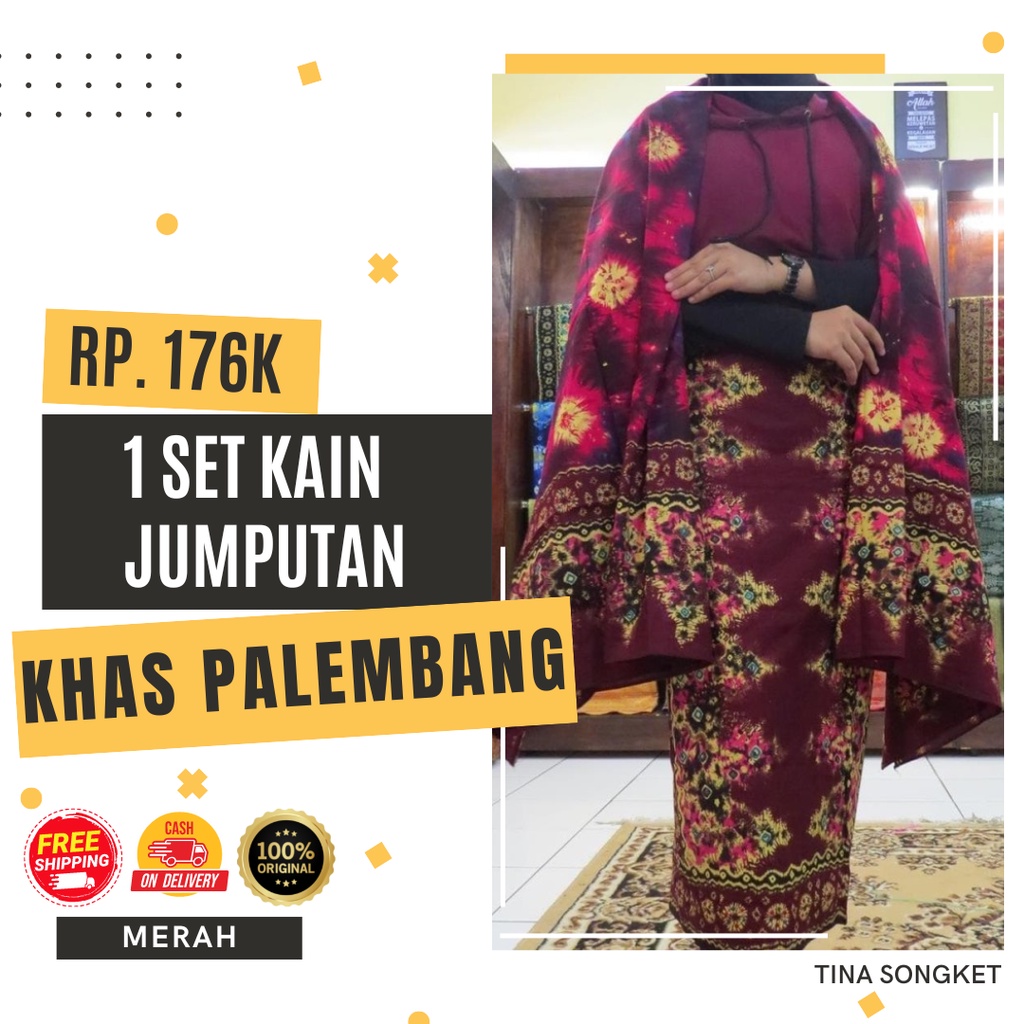 Kain Jumputan Khas Palembang Set Merah