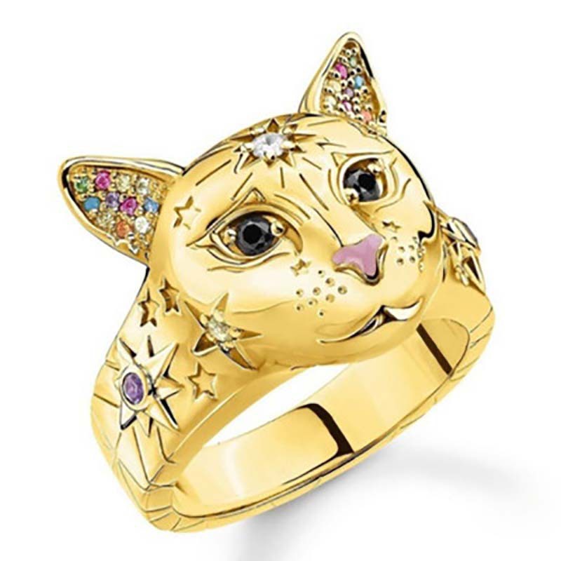 Cincin Motif Kepala Kucing Grafiti Untuk Wanita