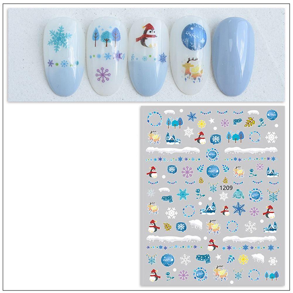 Augustina 2 Lembar Stiker Kuku Motif Snowflake / Pohon Natal Untuk Nail Art DIY