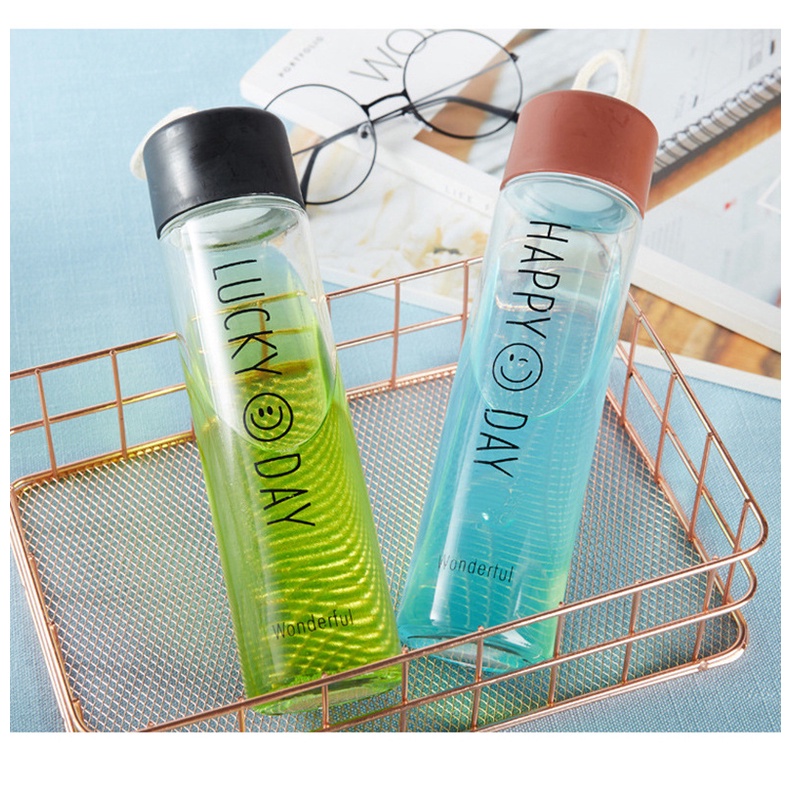 Botol Kaca Lucky Day Happy Day Doff Frost Dop Tumbler Glass My Bottle Botol Minum Souvenir