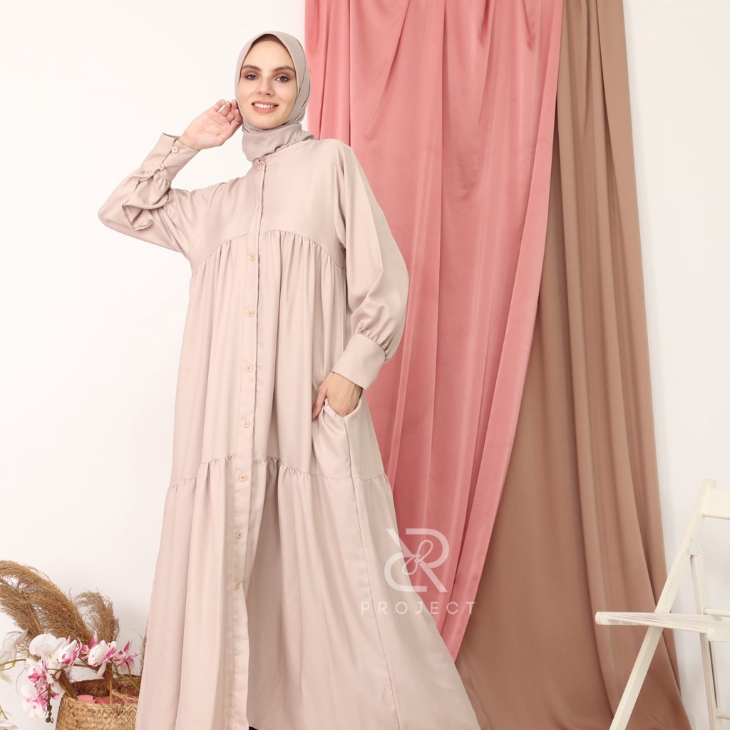 dress full kancing bahan shakila premium gamis susun wanita size S M L XL fashion muslim wanita kekinian