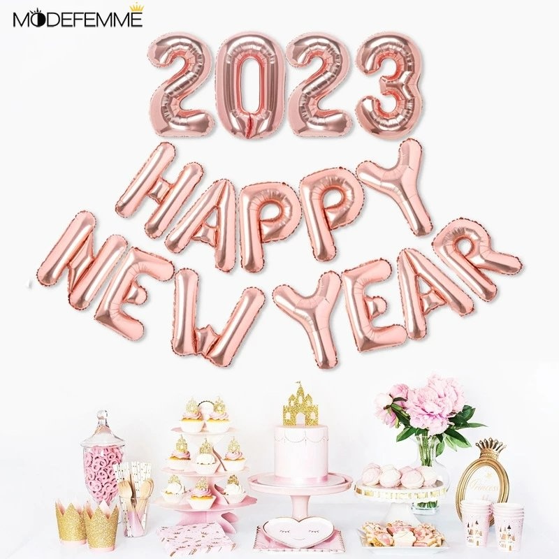 2023 Balon Aluminum Foil Motif Huruf Happy New Year Untuk Dekorasi Pesta Natal / Tahun Baru