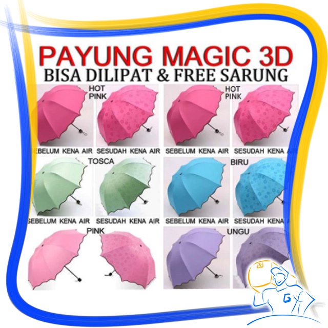 Payung Lipat Ajaib Keluar Motif Bila Kena Air 3D Magic Umbrella Hujan