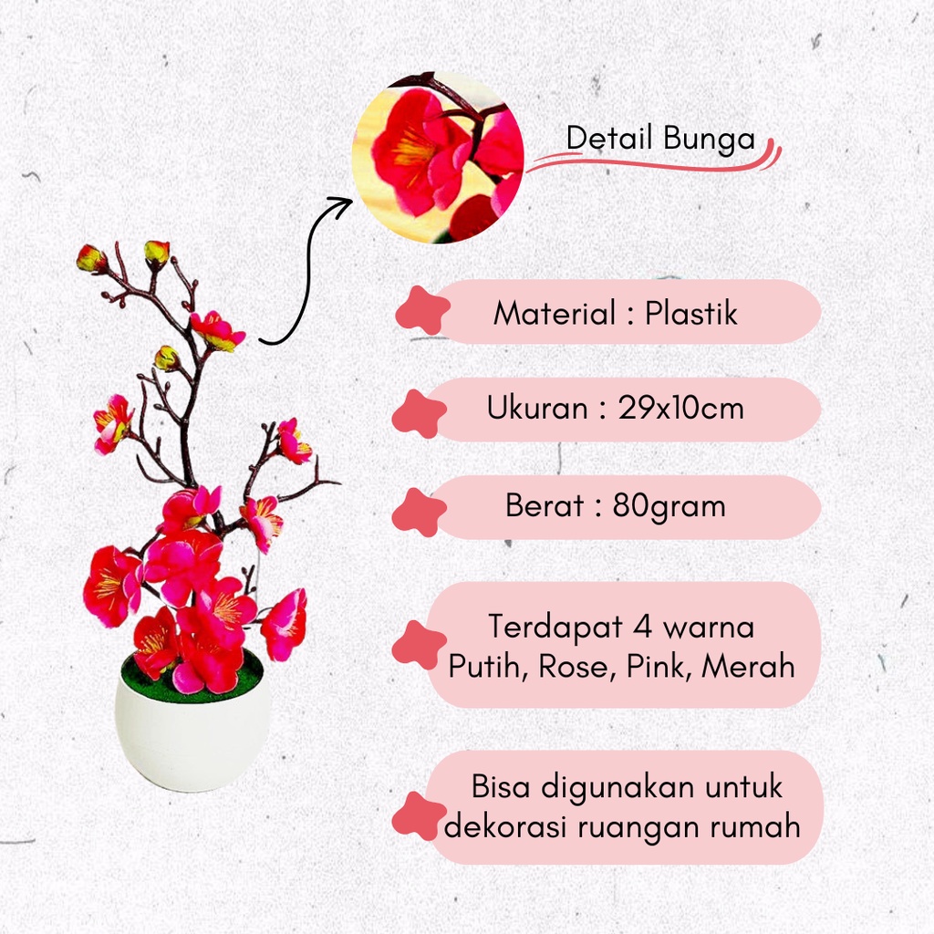 Bunga Hias Plastik Hiasan Ruang Rumah Bunga Sakura Artificial Flowers Palsu Dekorasi Rumah Pot Tanaman Bunga Hias PBP31