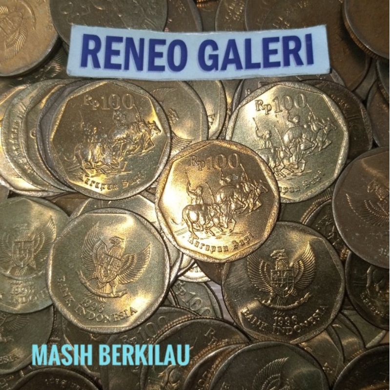 Berkilau Rp 100 Rupiah Karapan Sapi uang koin kuno Luster kerapan logam jadul lawas lama 1991 1992 1993 1994 1995 1996 1997 1998