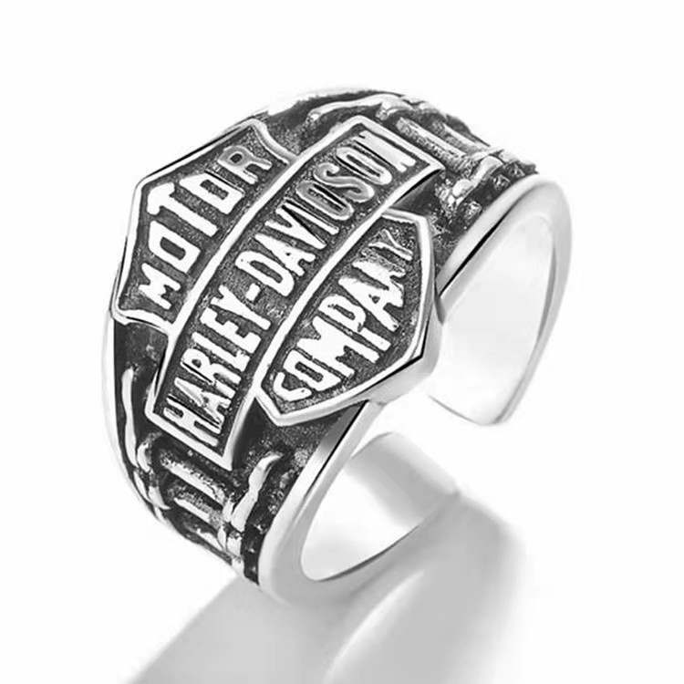 Cincin Model Terbuka Desain Tulisan Harley Gaya vintage Untuk Pria