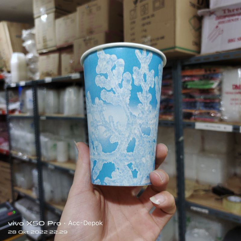 GELAS PAPER CUP MOTIF COOL + LID / GELAS KERTAS 16OZ + TUTUP ISI 50 SET