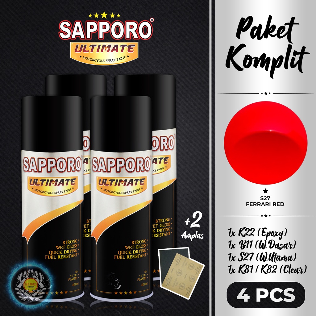 PAKET S27 FERRARI RED SAPPORO ULTIMATE CAT SEMPROT 400 ML CAT MOTOR AEROSOL PYLOX MERAH S 27 PILOKS 