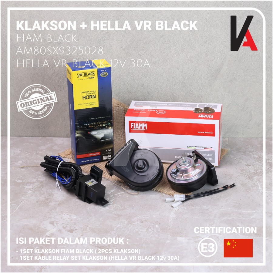 KLAKSON MOBIL MOTOR KEONG FIAMM ITALY WATERPROOF ORIGINAL 12V + CABLE RELAY SET ORIGINAL