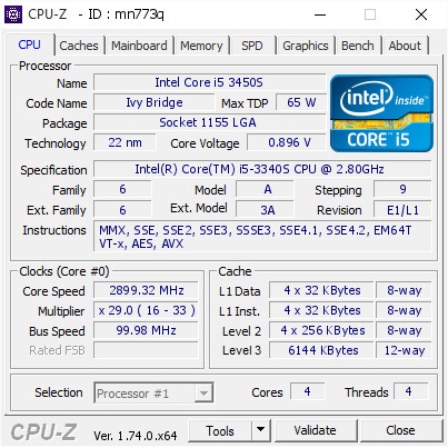 Processor Intel Core i5 3450S tray Socket 1155 Ivy Bridge Not 3450