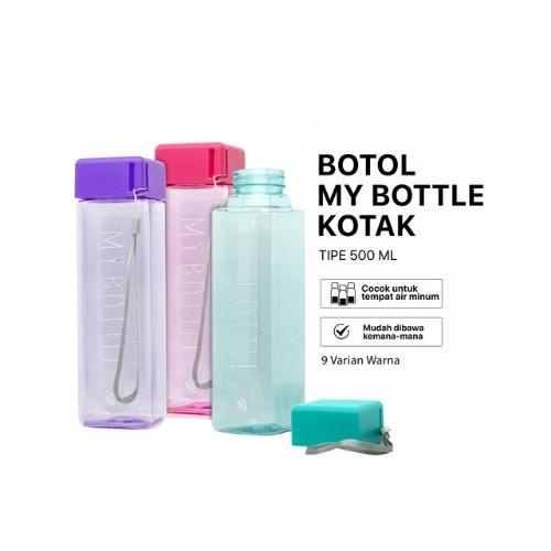 BOTOL TUMBLER MINUM KOTAK 500 ML / POLOS / MY BOTTLE KOTAK / BOTOL MINUM ANAK / BOTOL MINUM DEWASA