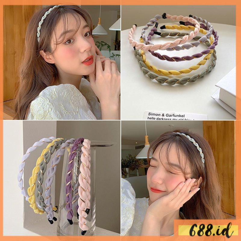 Bando Wanita Korea Kerut Lilit Emas Model Spiral Tali Kepangan Bandana Scrunchie untuk Anak dan Dewasa BDO 12