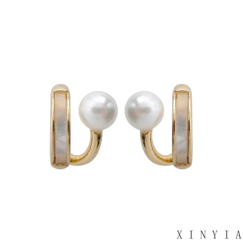 【Bayar di tempat】Anting Stud Huggie Mutiara Zircon Kecil Gaya Korea Klasik Elegan Untuk Wanita