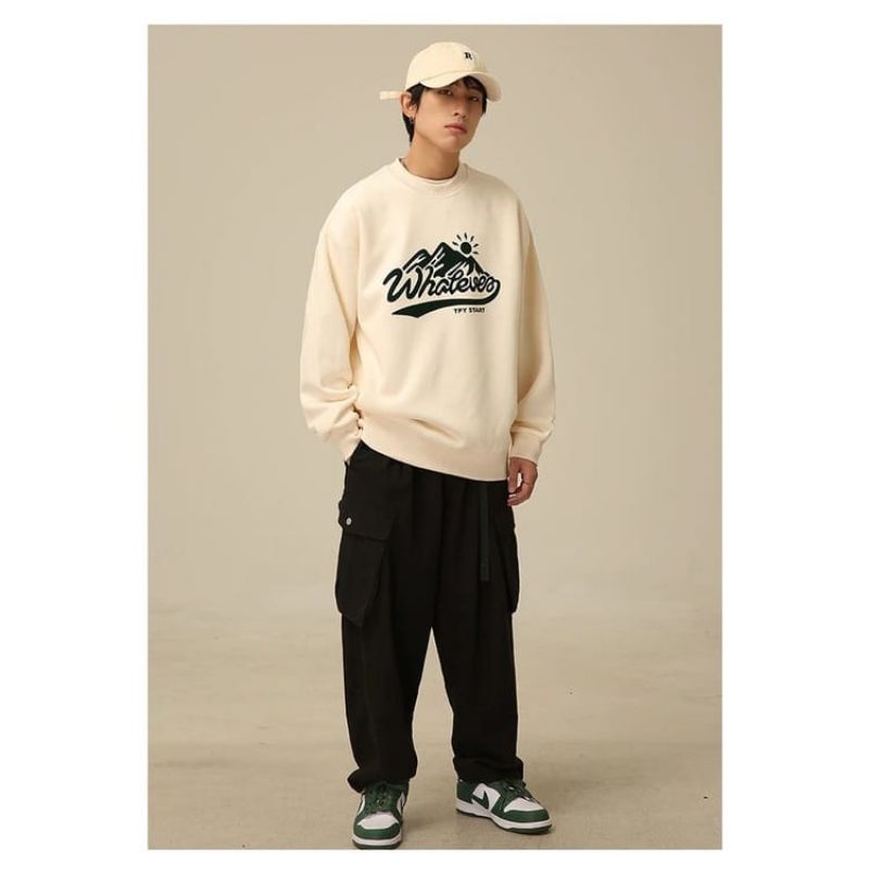Sweater Crewneck pria wanita MOUNTAIN terbaru/basic pria wanita Korean style kekinian