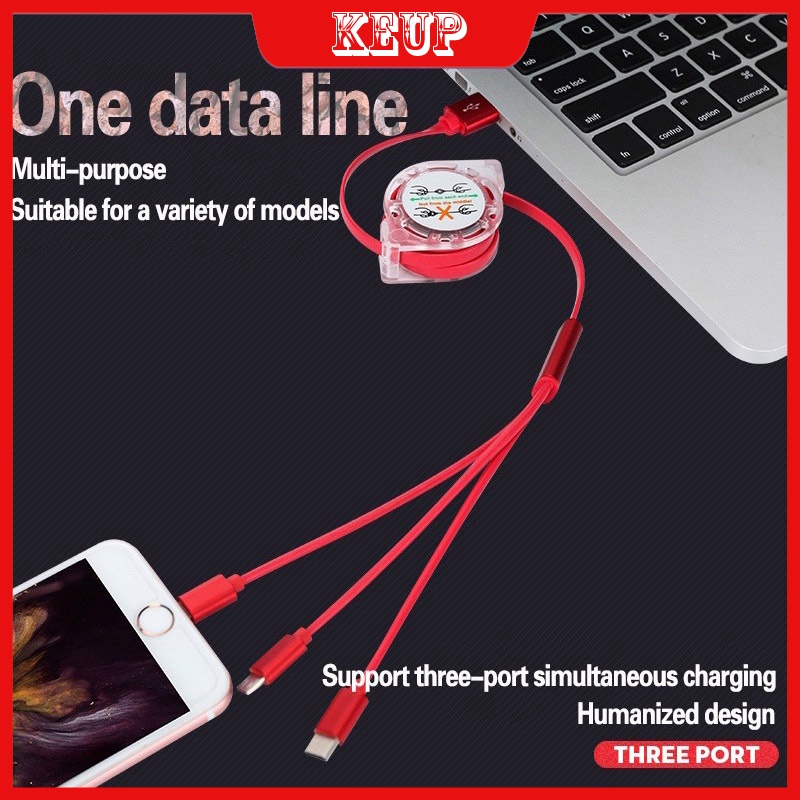 3 in 1 Mobile Cables kabel data pengisian flash yang dapat ditarik