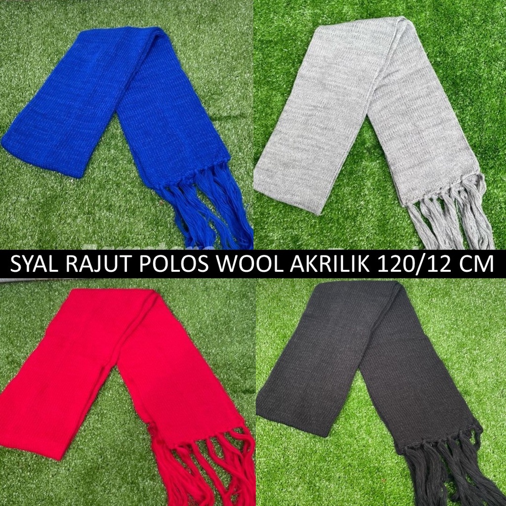 Syal Leher Rajut Pria / Wanita Dewasa Polos Wool Akrilil 120/12 CM