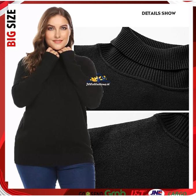 Sweater Turtleneck Wanita Big Size / Sweater Rajut Jumbo - JCFashion