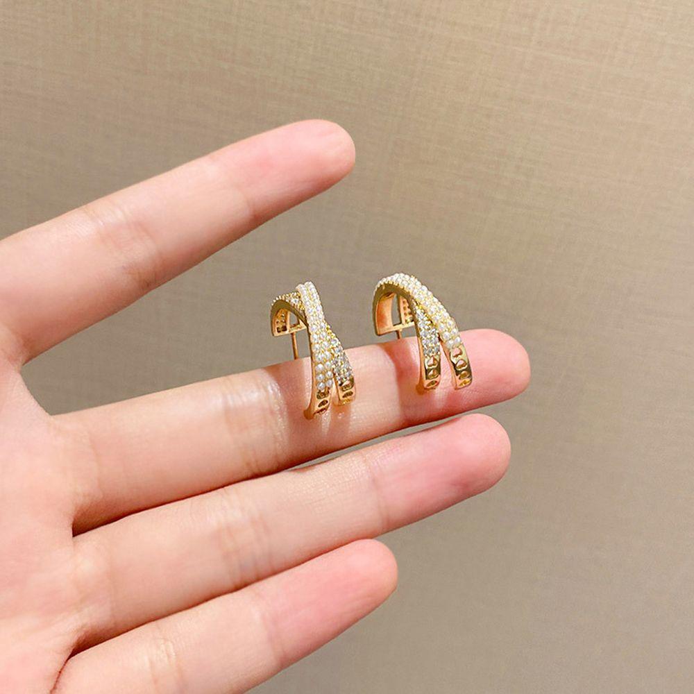 Anting Wanita Mutiara Kristal Lingkaran Melingkar Mewah Elegan Dalika