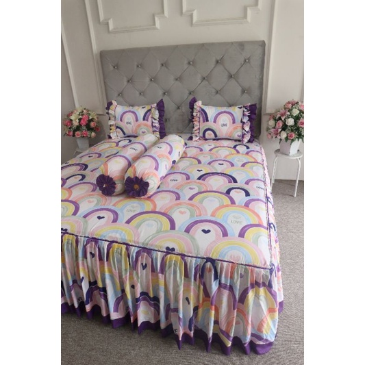 Sprei Rumbai Katun Premium Terlaris homemade motif Rainbow Belle Ukuran Lengkap