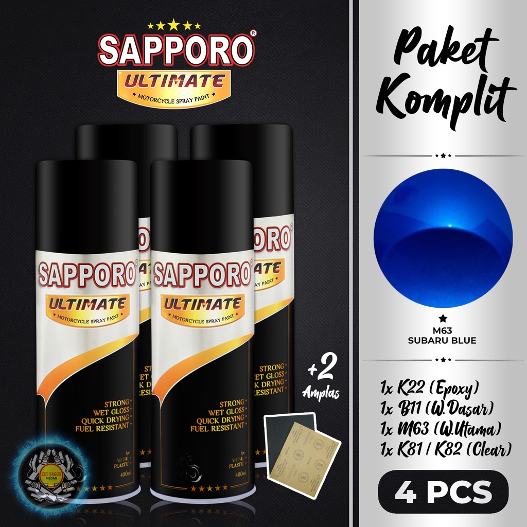 PAKET M63 SUBARU BLUE SAPPORO ULTIMATE CAT SEMPROT 400 ML CAT MOTOR AEROSOL PYLOX BIRU METALLIC META
