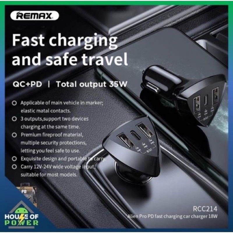 charger mobil, plug in mobil REMAX Vanguard Series 2.4A Car Charger RCC-236, REMAX FAST CHARGER MOBIL / PLUG IN mobil  QC+PD Type C 35W