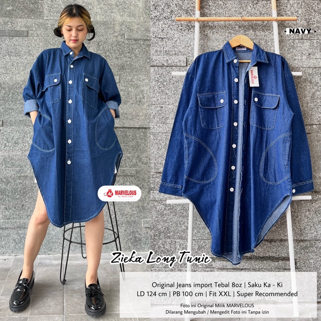 ZIEKA LONG TUNIK (LONG TUNIK JEANS JUMBO) ORI MARVELOUS