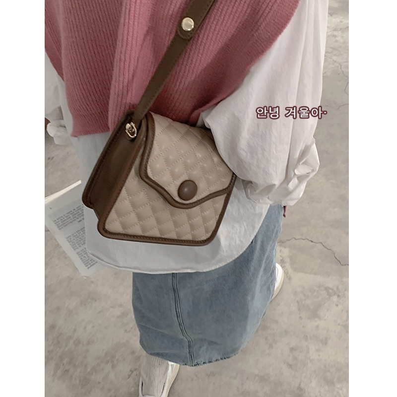 Suhao French Niche Tas Ketiak Wanita 2021 Baru Trendi Fashion Warna Kontras Berlian Kecil Square Tas All-Match In Messenger Bag