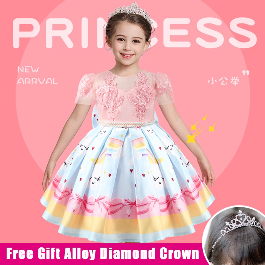 VOUCHER SHOPEE Christmas party dress pesta full brodir anak perempuan/ Bow Dress princess anak