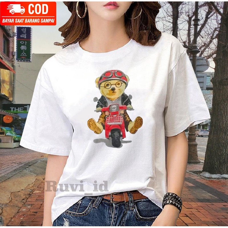 Ruvi_id-KAOS DISTRO / BELI 3 GRATIS HEADSET EXTRA BAS / KAOS WANITA / KAOS BERUANG NAIK MOTOR KEKINIAN / KAOS PRIA / KAOS WANITA KOREAN STYLE / KAOS IMPORT / KAOS OBLONG / BLUS / T-SHIRT / ATASAN KEKINIAN / KAOS KATUN COMBED / KAOS OVERSIZE / KAOS MURAH