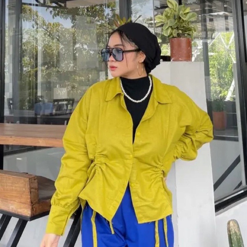 BEFAST - ZFS OOTD Kemeja Wanita TIYAS / BECCA RUCHED OVERSIZE KEMEJA SERUT DEPAN XXL / Hem Casual Wanita / Pakaian Kekinian Remaja ABG / Kemeja Serut Model Terbaru / Fashion Wanita Modis / Hem Lengan Panjang / Outfit Cewe Kue