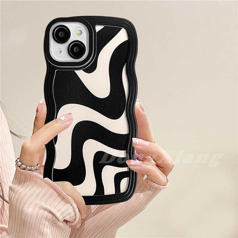 Casing TPU Realme C30 C31 C35 C21Y C25Y C21 RealmeC11 C25 C17 C15 C12 C3 C2 Realme 8i 7i 5 5i 6i 7 Pro Motif Gelombang Hitam Putih