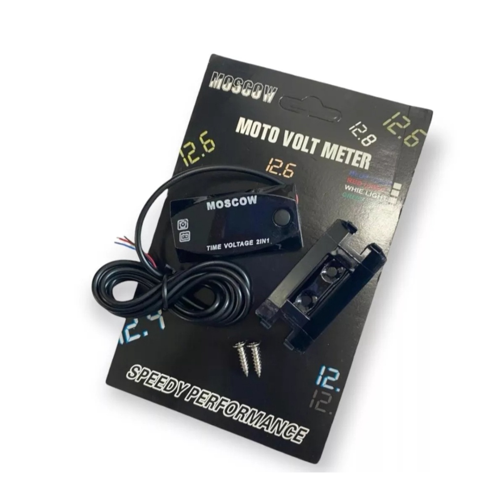 Alat Ukur Tegangan Kendaraan Voltmeter Digital Motor 2in1 mode jam
