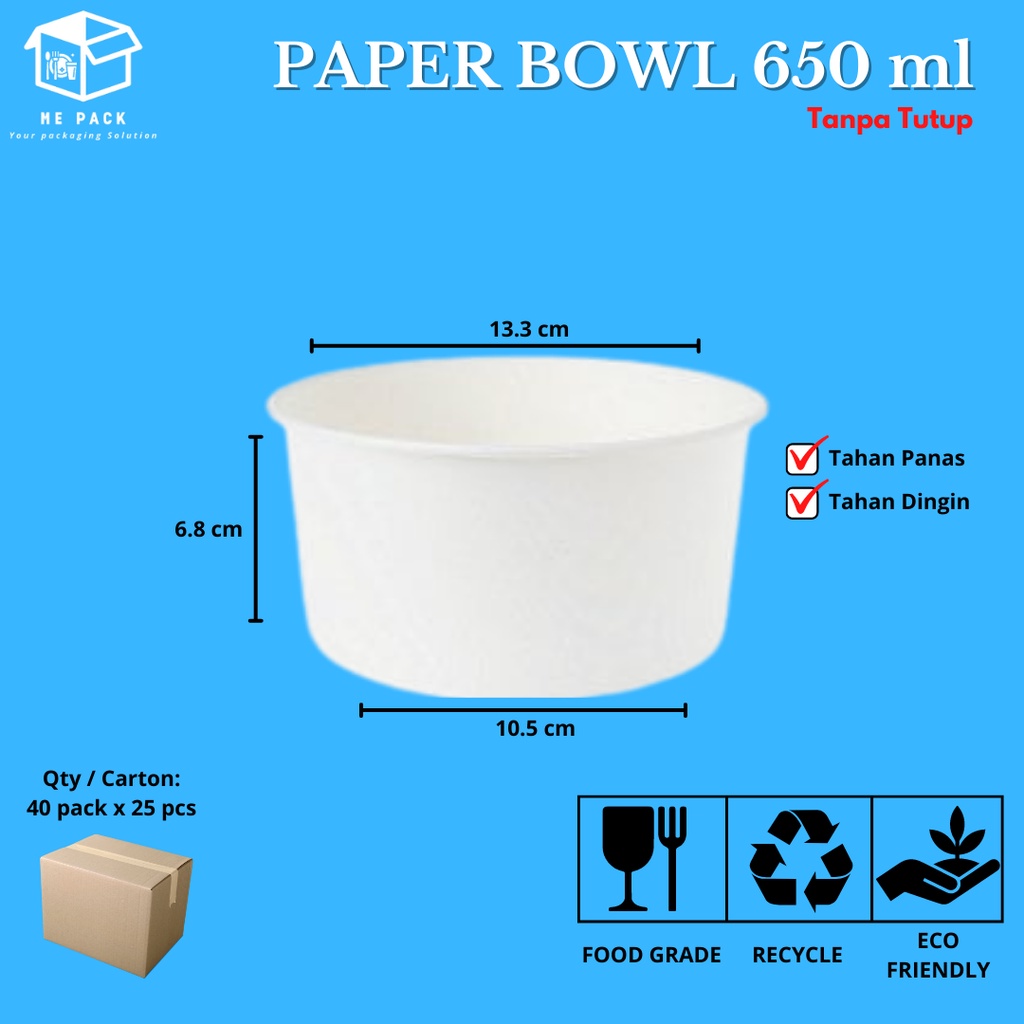 Jual Paper Bowl Mangkok Kertas Ml Tahan Panas Shopee Indonesia