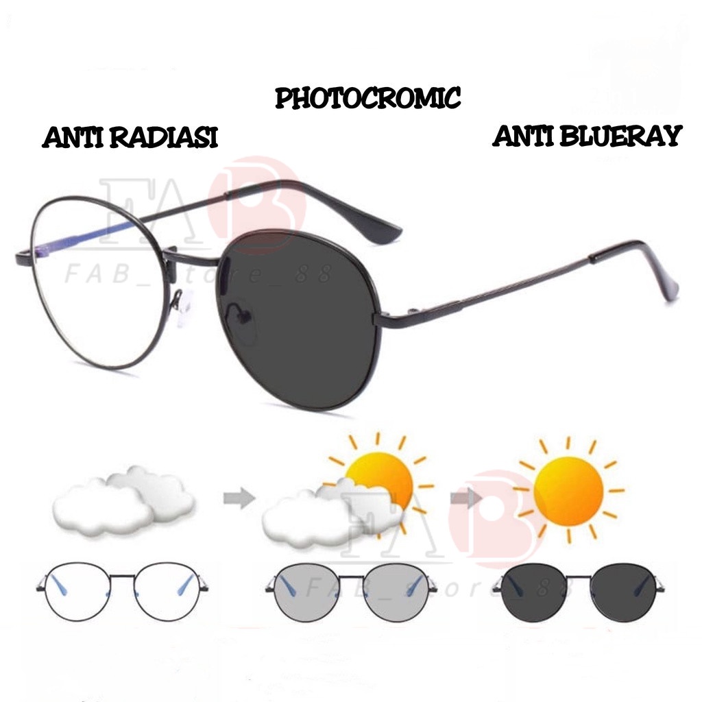 FAB Korea fashion Kacamata Photocromic  Anti Radiasi 2 In 1 Potokromik Photochromic Pria Wanita Fotocromic Potocromic