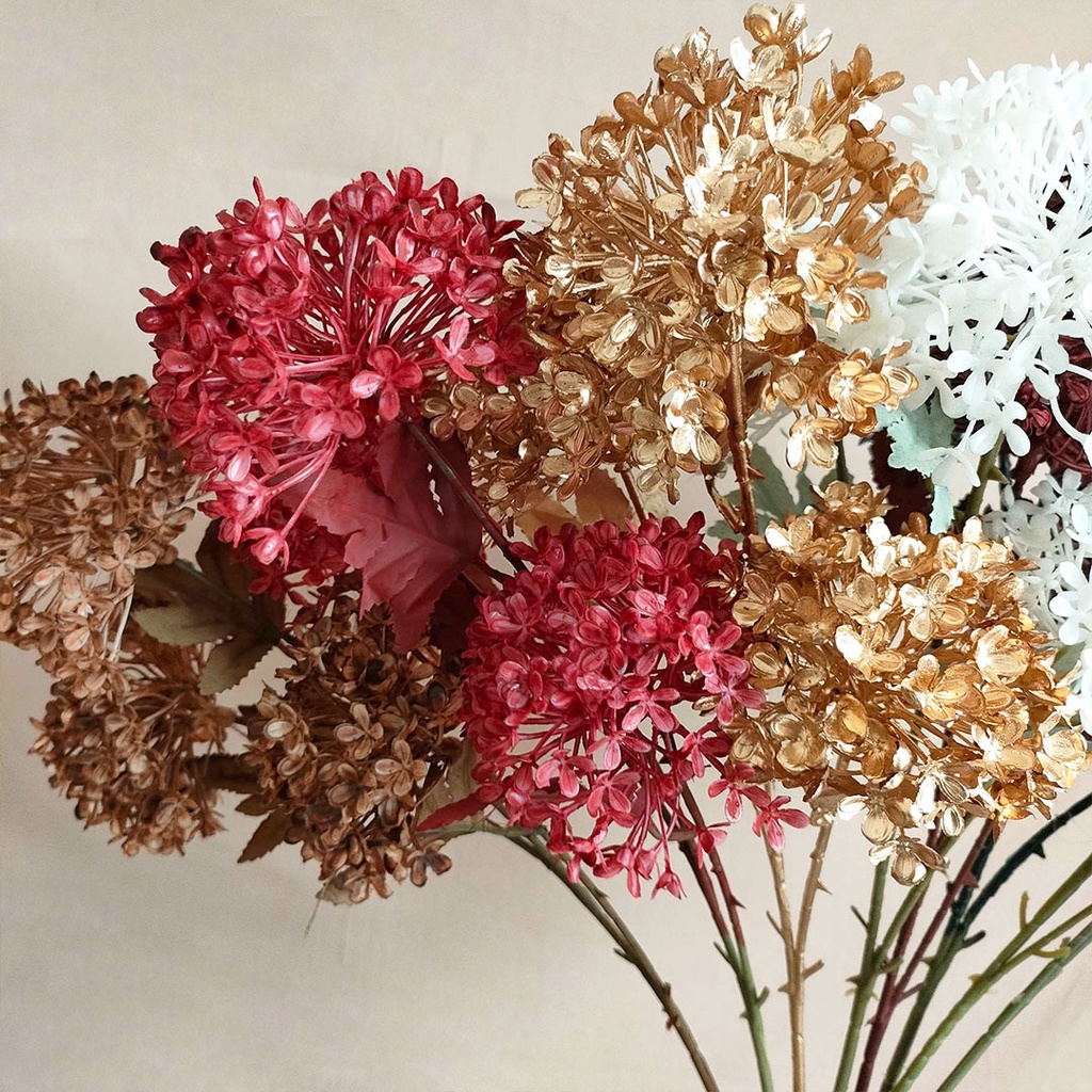 Artificial Flower Snowball Hydrangea 3 Head Bunga Palsu Plastik Buatan Dekorasi Hias