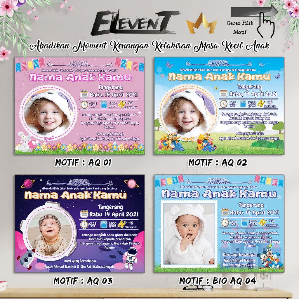 New Biodata Bayi Data + Doa Kelahiran Anak + Desain/Setting Foto Bayi Kamu Sudah diCetak tinggal pajang Bingkai / Mdf Newborn Baby Untuk Kado Hadiah Pajangan Walldecor Pigura Photo Anak Edit Happy Birthday Ultah Ulang Tahun Ucapan Tasyakuran Aqiqah Murah