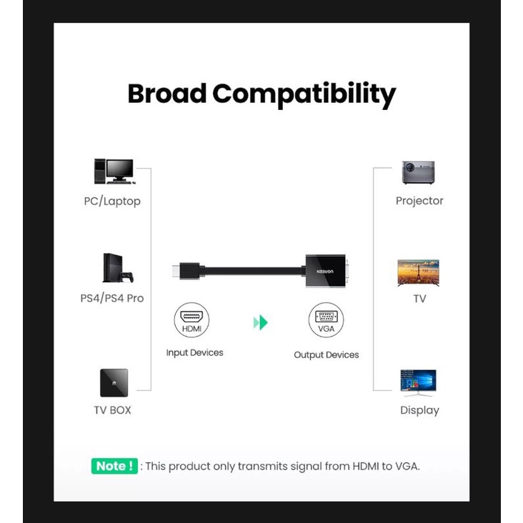 Ugreen Vga Female to Hdmi Male Adapter for Laptop PC Proyektor - Ugreen Konverter VGA to HDMI